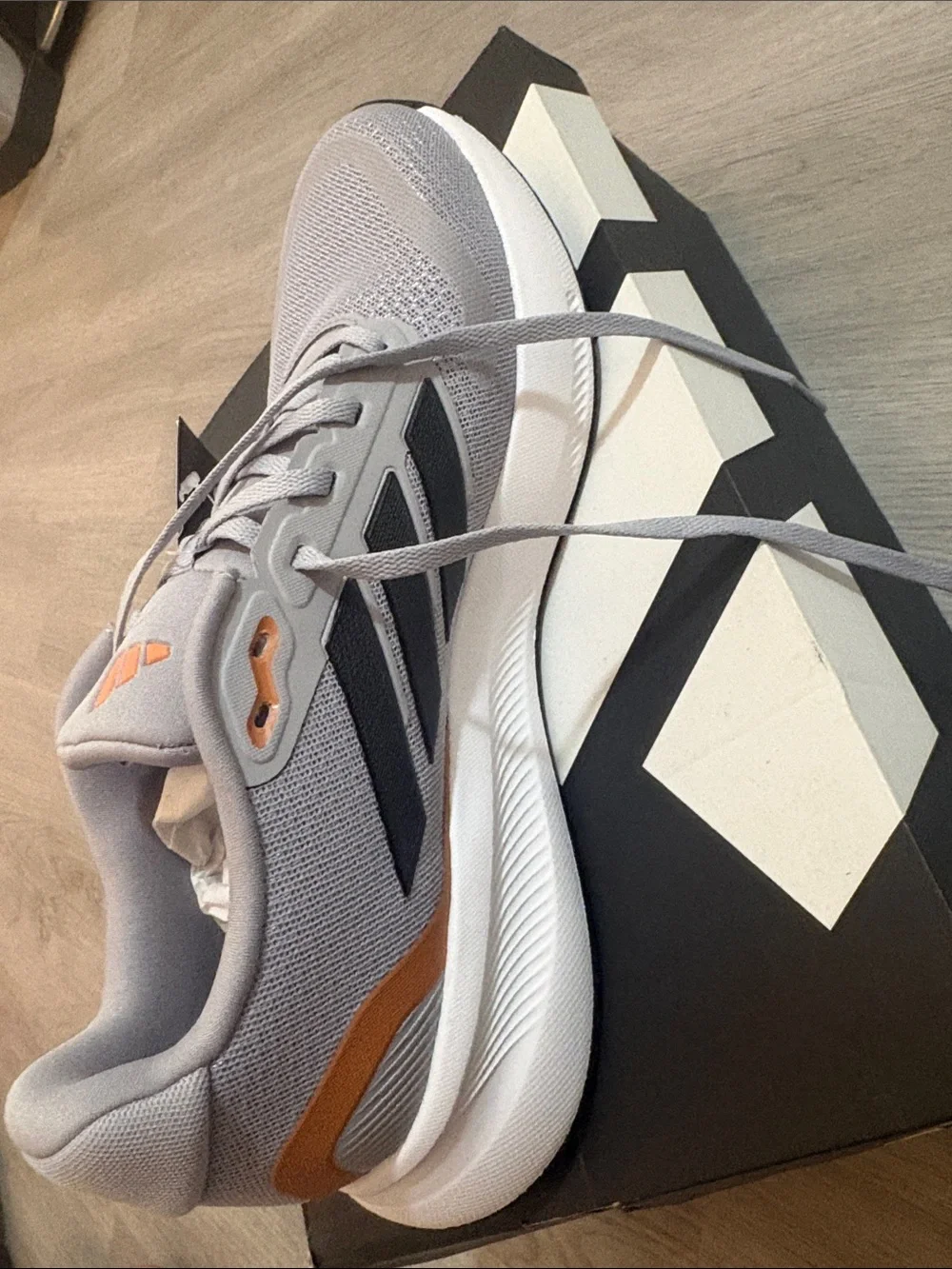 adidas Light Gray and Black Men's Running Sneakers with Orange Accents